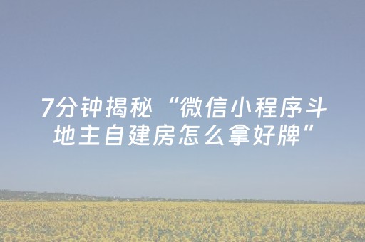 7分钟揭秘“微信小程序斗地主自建房怎么拿好牌”（怎么控制输赢)
