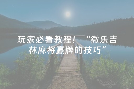 玩家必看教程！“微乐吉林麻将赢牌的技巧”（详细透视教程）-哔哩哔哩