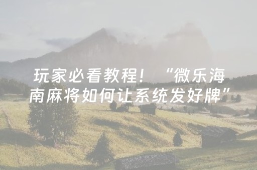 玩家必看教程！“微乐海南麻将如何让系统发好牌”（详细开挂教程）-哔哩哔哩