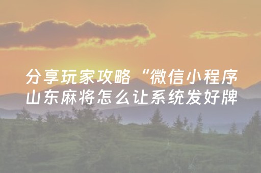分享玩家攻略“微信小程序山东麻将怎么让系统发好牌”（控牌神器)
