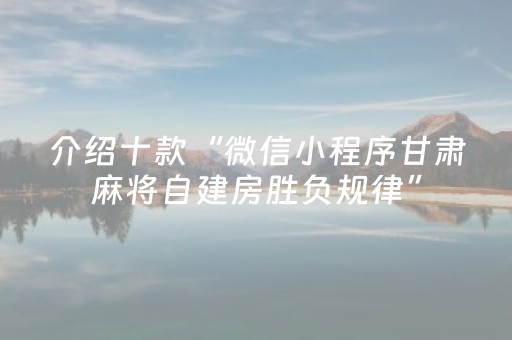 介绍十款“微信小程序甘肃麻将自建房胜负规律”（透明挂辅助器)