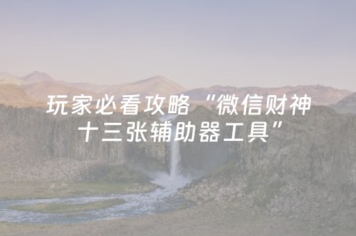 玩家必看攻略“微信财神十三张辅助器工具”（外辅工具)