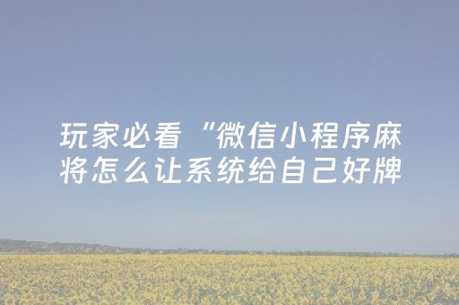 玩家必看“微信小程序麻将怎么让系统给自己好牌”（怎么能得到好牌)