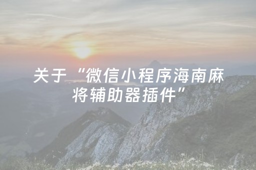 关于“微信小程序海南麻将辅助器插件”（插件可信吗)