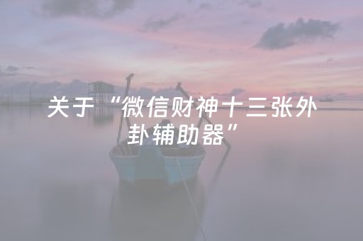 关于“微信财神十三张外卦辅助器”（神器最新免费)