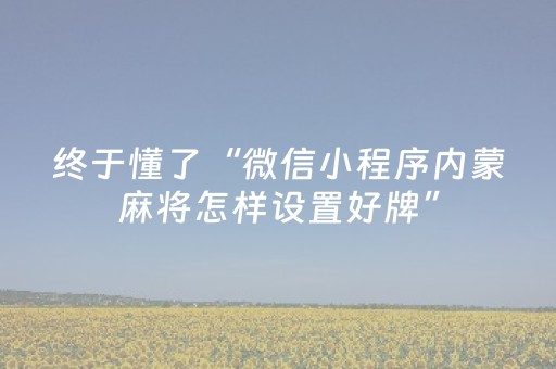 终于懂了“微信小程序内蒙麻将怎样设置好牌”（软件出售)