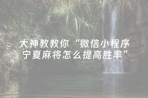 大神教教你“微信小程序宁夏麻将怎么提高胜率”（自建房胜负规律)