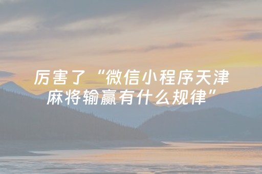 厉害了“微信小程序天津麻将输赢有什么规律”（辅助软件)