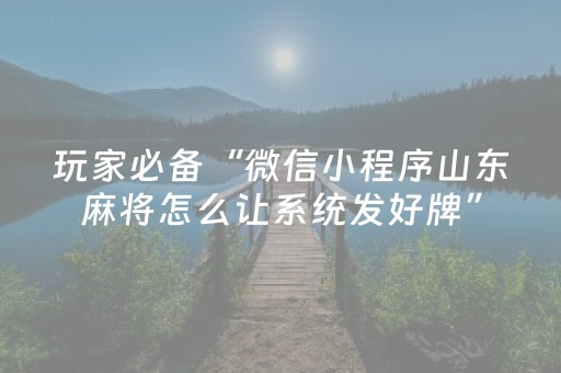 玩家必备“微信小程序山东麻将怎么让系统发好牌”（开挂辅助器插件)