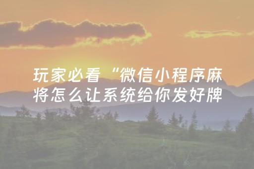 玩家必看“微信小程序麻将怎么让系统给你发好牌”（是否能开挂)