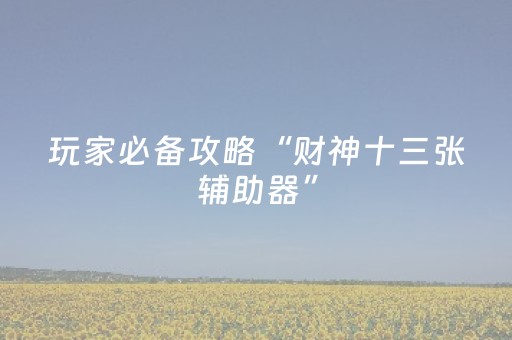 玩家必备攻略“财神十三张辅助器”（开挂神器下载)