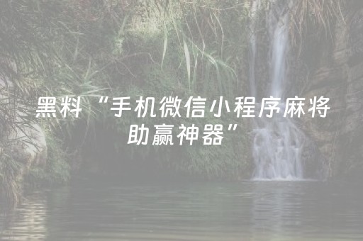 黑料“手机微信小程序麻将助赢神器”（胜率到哪调)