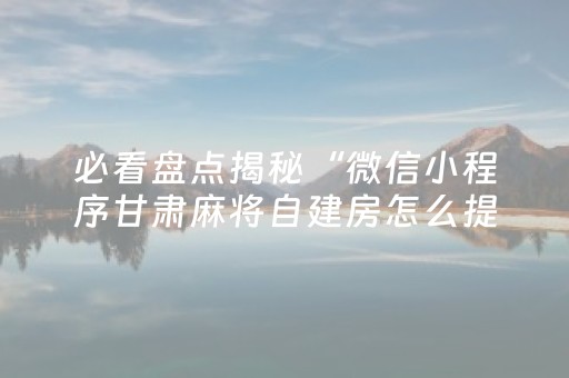 必看盘点揭秘“微信小程序甘肃麻将自建房怎么提高胜率”（做弊器软件下载)