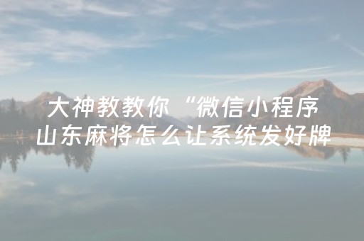大神教教你“微信小程序山东麻将怎么让系统发好牌”（有没有猫腻)