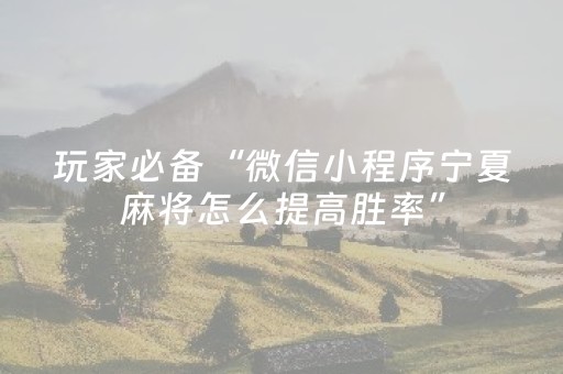 玩家必备“微信小程序宁夏麻将怎么提高胜率”（辅助器下载)