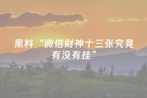 黑料“微信财神十三张究竟有没有挂”（怎么设置能有好牌)