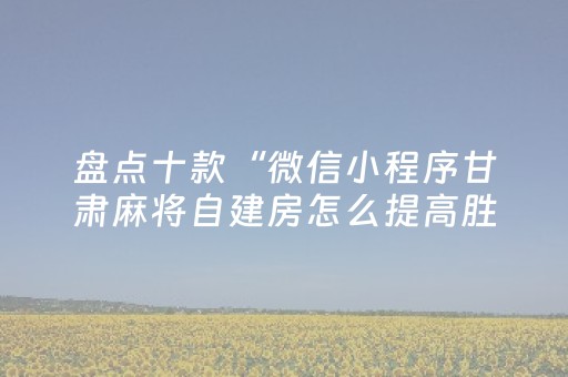 盘点十款“微信小程序甘肃麻将自建房怎么提高胜率”（规律确实有挂)