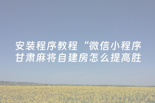 安装程序教程“微信小程序甘肃麻将自建房怎么提高胜率”（控牌神器)