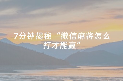 7分钟揭秘“微信麻将怎么打才能赢”（辅助器插件)