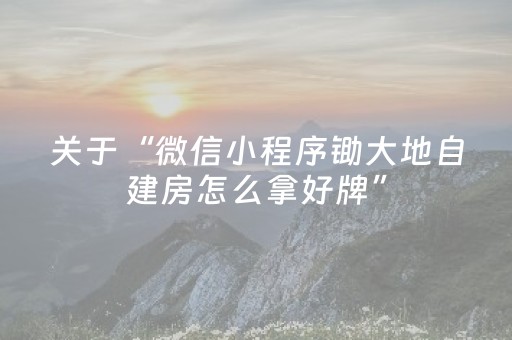 关于“微信小程序锄大地自建房怎么拿好牌”（胜负规律拿好牌)