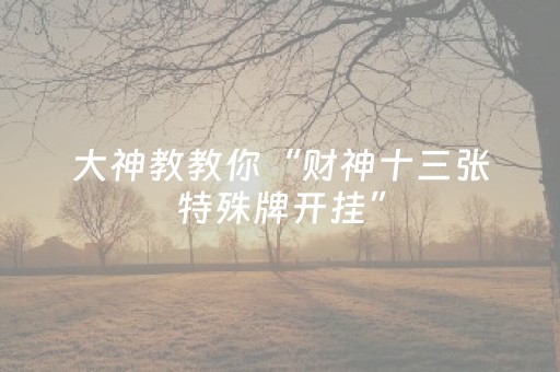 大神教教你“财神十三张特殊牌开挂”（开挂神器下载)