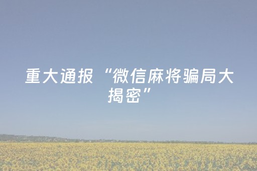 重大通报“微信麻将骗局大揭密”（辅助神器免费)