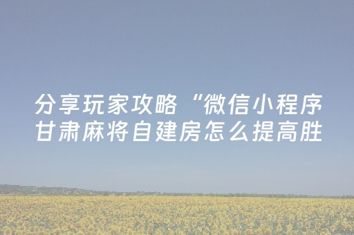 分享玩家攻略“微信小程序甘肃麻将自建房怎么提高胜率”（输赢跟id号有关系吗)
