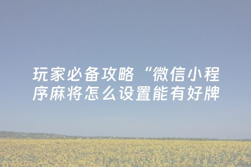 玩家必备攻略“微信小程序麻将怎么设置能有好牌”（挂件神器)