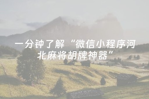 一分钟了解“微信小程序河北麻将胡牌神器”（插件开挂免费AI)