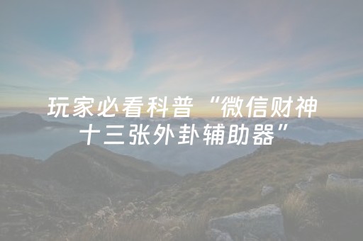 玩家必看科普“微信财神十三张外卦辅助器”（辅牌器插件购买)