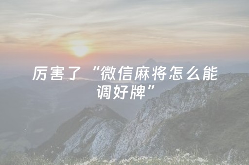 厉害了“微信麻将怎么能调好牌”（怎么增加胜率)