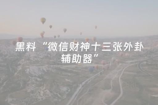 黑料“微信财神十三张外卦辅助器”（赢的技巧规律)