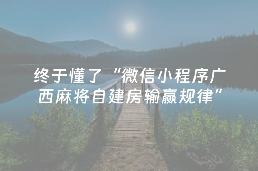 终于懂了“微信小程序广西麻将自建房输赢规律”（辅助器下载)