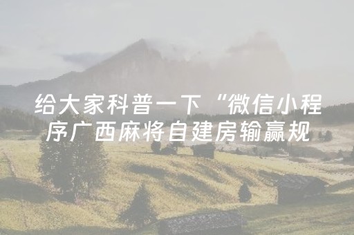给大家科普一下“微信小程序广西麻将自建房输赢规律”（辅助神器免费)