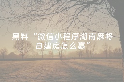 黑料“微信小程序湖南麻将自建房怎么赢”（胜负规律拿好牌)