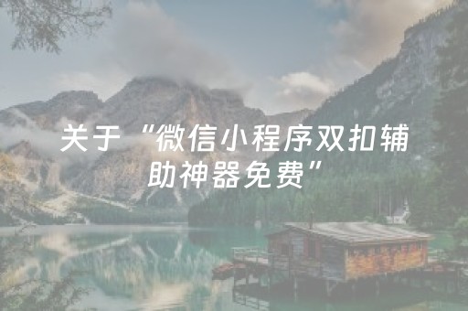 关于“微信小程序双扣辅助神器免费”（插件可信吗)