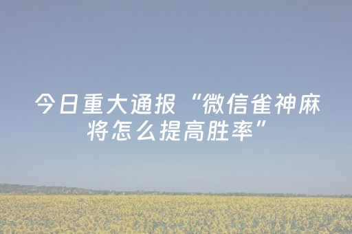 今日重大通报“微信雀神麻将怎么提高胜率”（辅助挂发牌规律)