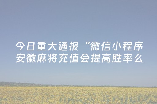 今日重大通报“微信小程序安徽麻将充值会提高胜率么”（可以设置输赢吗)