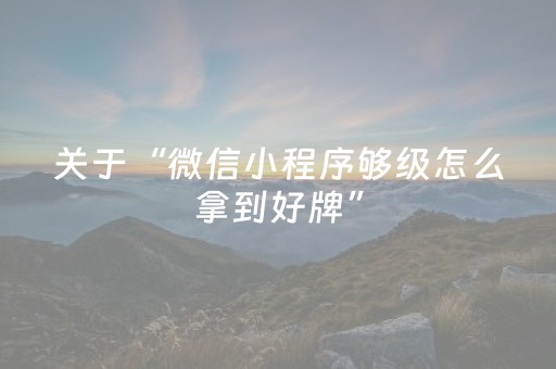 关于“微信小程序够级怎么拿到好牌”（装挂怎么安装)