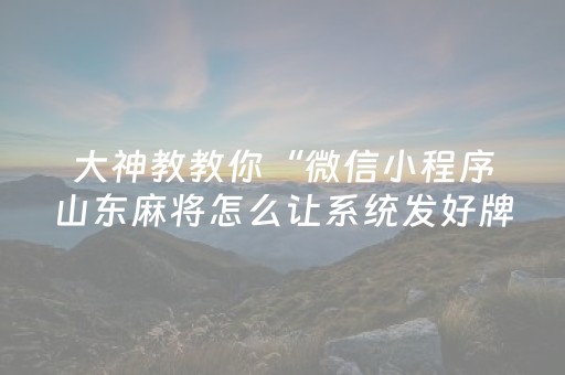 大神教教你“微信小程序山东麻将怎么让系统发好牌”（必赢神器免费安装)