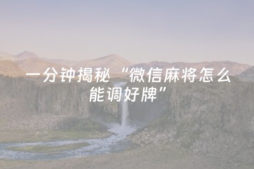 一分钟揭秘“微信麻将怎么能调好牌”（输赢规律)