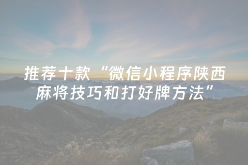 推荐十款“微信小程序陕西麻将技巧和打好牌方法”（辅助器下载)