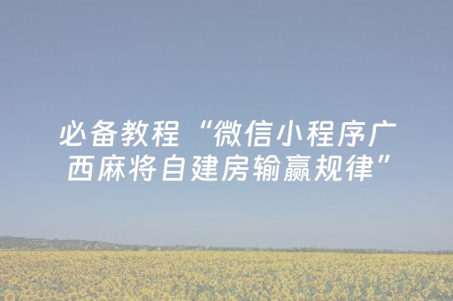 必备教程“微信小程序广西麻将自建房输赢规律”（神器最新免费)