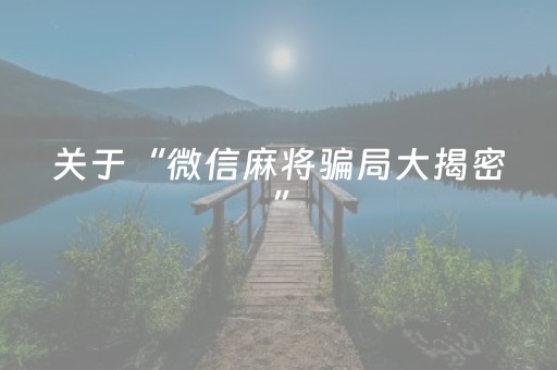 关于“微信麻将骗局大揭密”（开挂辅助器插件)