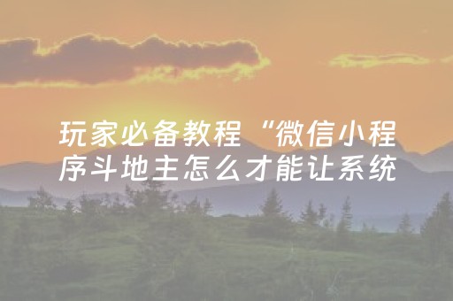 玩家必备教程“微信小程序斗地主怎么才能让系统给好牌”（可以设置输赢吗)