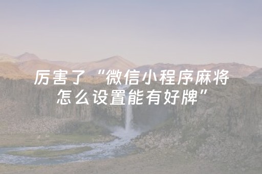 厉害了“微信小程序麻将怎么设置能有好牌”（必赢神器)