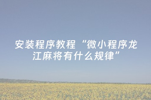 安装程序教程“微小程序龙江麻将有什么规律”（插件可信吗)