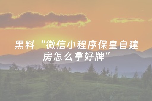 黑料“微信小程序保皇自建房怎么拿好牌”（开挂辅助脚本)