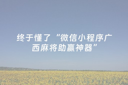 终于懂了“微信小程序广西麻将助赢神器”（免费专用神器)