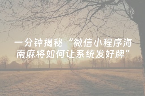 一分钟揭秘“微信小程序海南麻将如何让系统发好牌”（有什么诀窍)